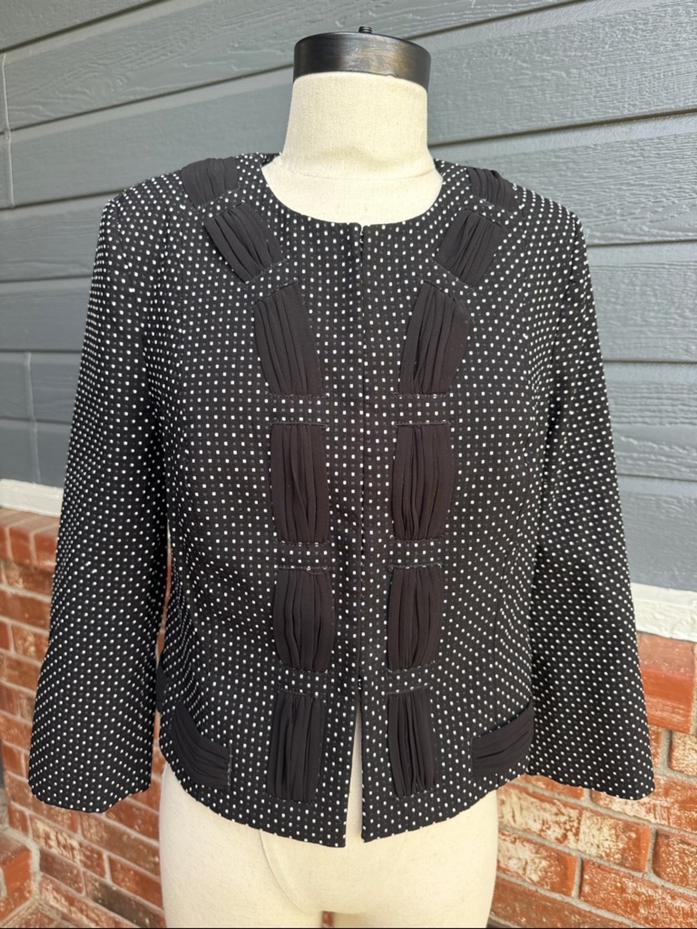 CAbi Seaside Chic Cropped Dot Blazer 5156 Black White Polka Dot Jacket Size 4